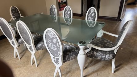 Glass Top Dining Table and 8 Chairs Set