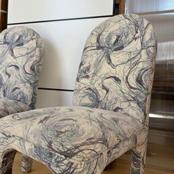 80s style upholstered pair of dining chairs