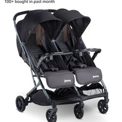 Joovy Kooper X2 Side-by-Side Double Stroller Featuring Dual Snack Trays, One-Handed Fold, Multi-Position Reclining Seats, Adjustable Leg Rests, and 2 