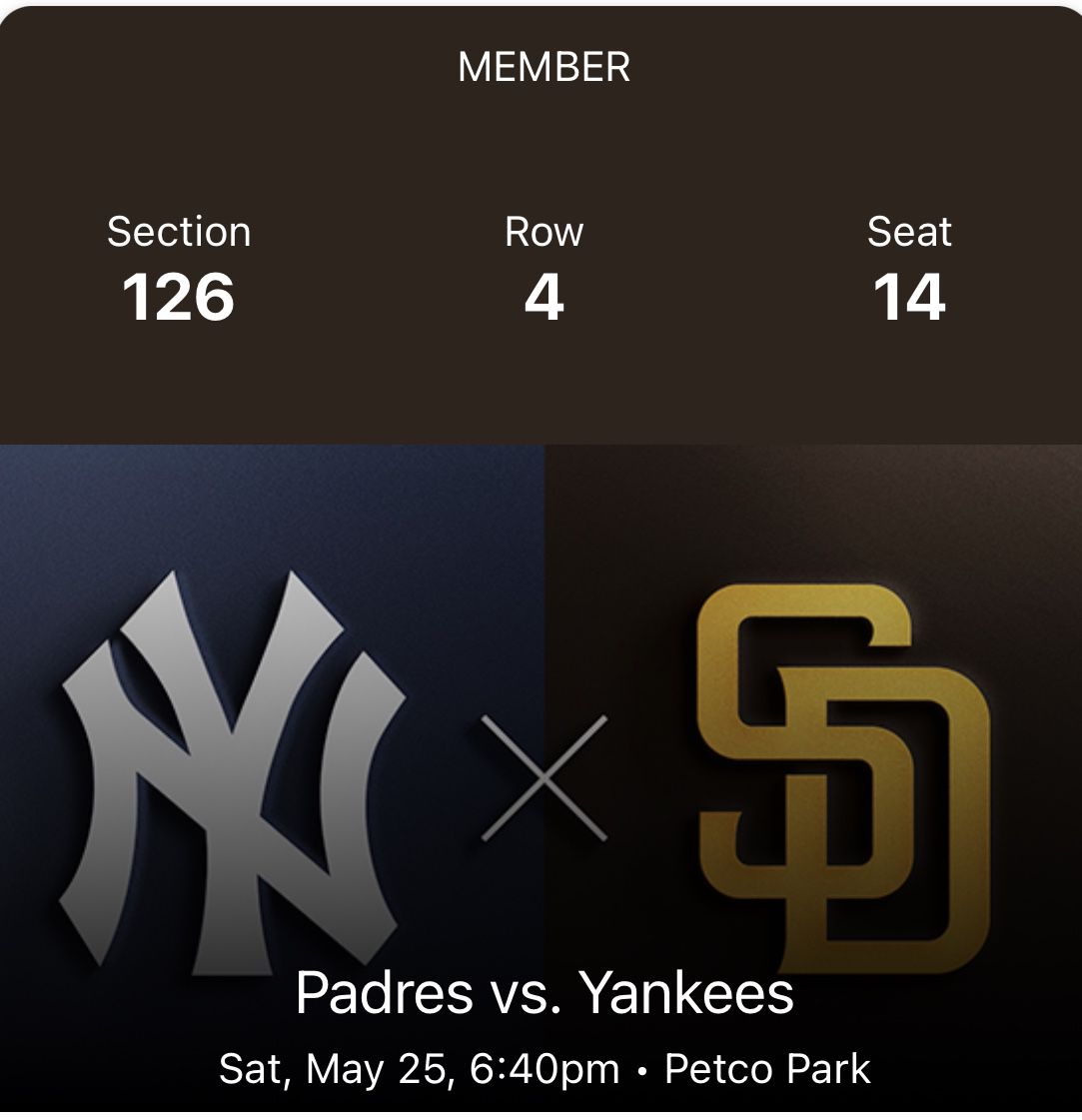 Yankees Vs Padres Saturday Section 126 Row 4 Two Seats 