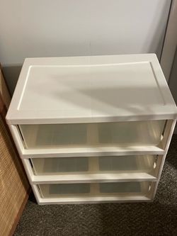Wide 3 Drawer Tower, Plastic Storage Organizer with Removable Clear Bins Measurements:   25" H 24" L 16" D