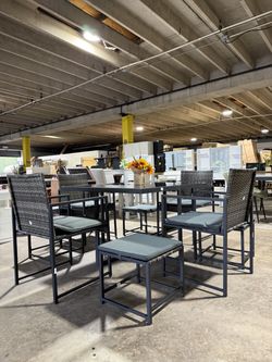 Brand new 9 Pcs Patio Dining Sets Outdoor Space Saving Rattan Chairs with Glass Table Top Grey Wicker + Dark Grey Cushion $300  Pickup: 📍 3749 Scott 