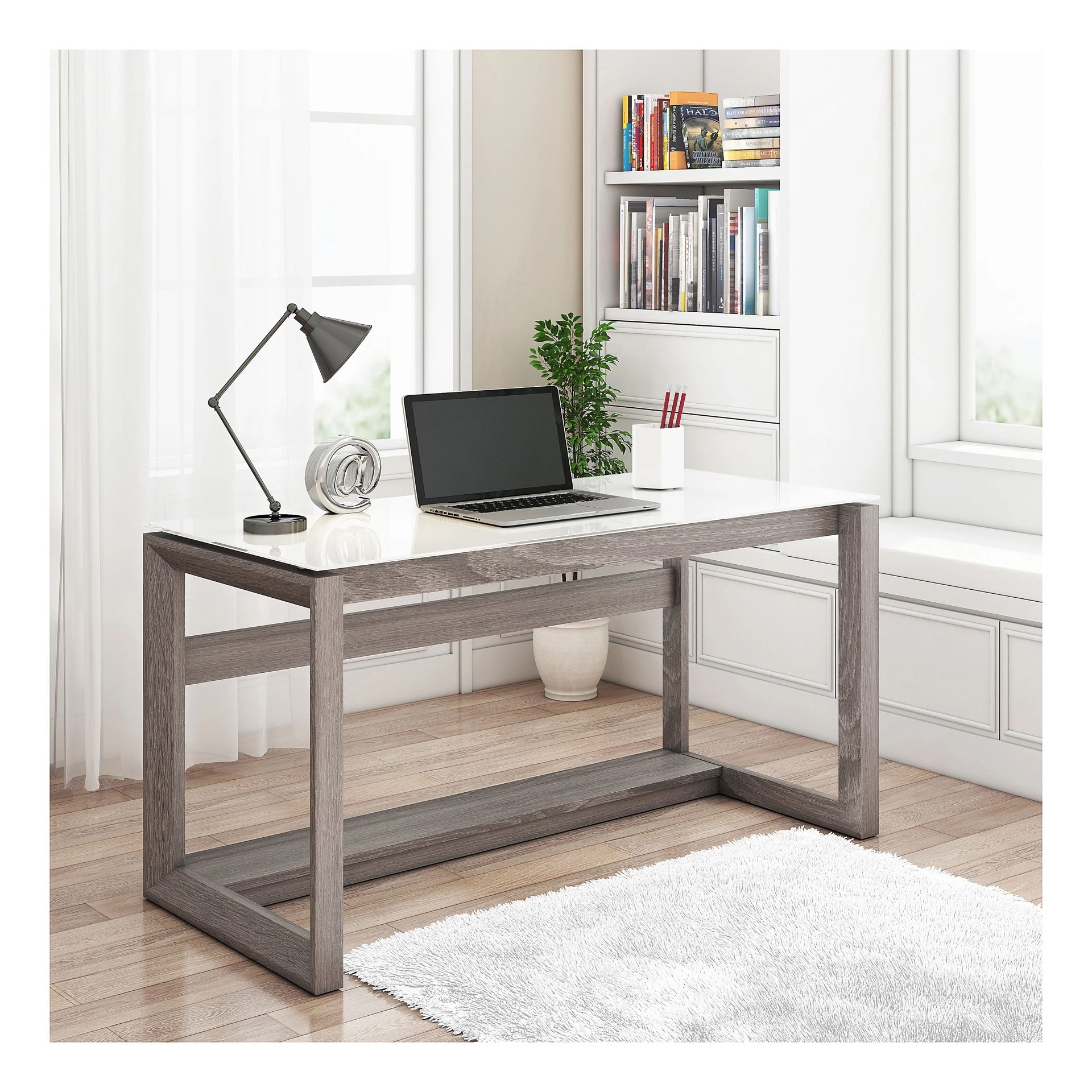 Whalen® Cecile 48”W Writing Desk, Snowdrift White/Fossil Greige Oak