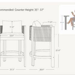 2 Modern Wood & Woven Rope Bar Stools