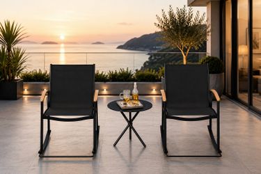 New Modern 3-Piece Patio Bistro Sets, Outdoor Rocking Chairs & Black Furniture Conversation Set-Two Chairs with Coffee Table Outdoor Furniture Set Pat