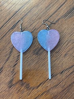 Super Cute Whimsical Glitter Heart Lollipop Earrings for Pierced Ears