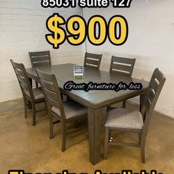 7 PCs Dining Table Set Grey Wood Include Tqble And 6 Chair Brand New 