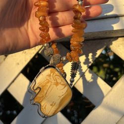 Vintage Natural Baltic Amber Raw Butterscotch sterling silver 925 Real Pendant Necklace Artisan Signed Art Collectible Raw Polished Amber 