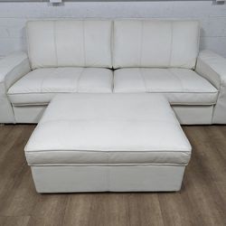 Modern White Leather Couch With Ottoman. Free Delivery!