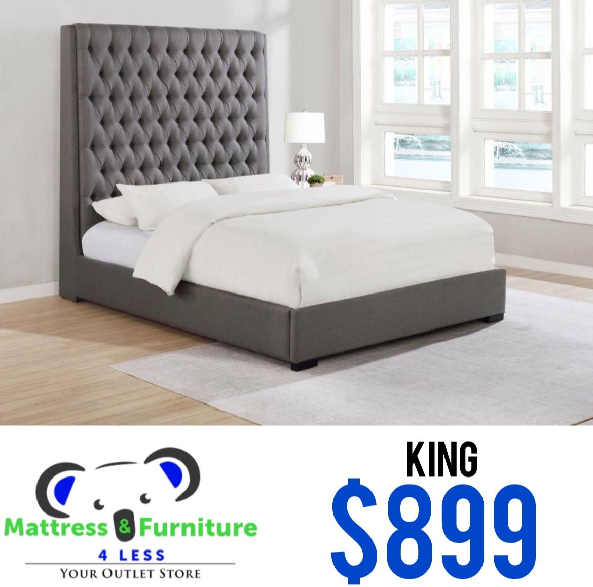 Camille Upholstered King Panel Bed Grey