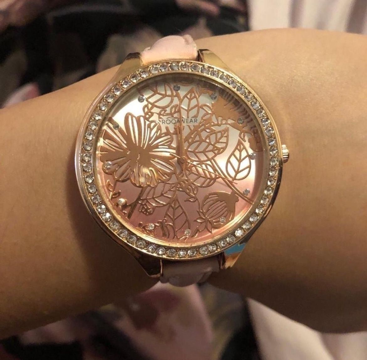 Rocawear Pink Rose Gold Jeweled Beautiful Analog Clock Watch