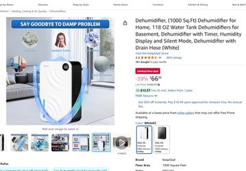 Amzart Dehumidifier(1000 Sq.Ft) Dehumidifier for Home, 118 OZ Water Tank Dehumidifiers for Basement, Dehumidifier with Timer, Humidity Display and Sil