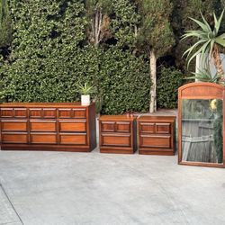 4-Piece Mid Century Modern Bedroom Set Dresser Pair Nightstands Mirror 