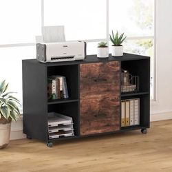 Modern Rolling Filing Cabinet w/ Drawers & Shelves