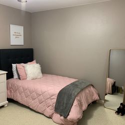 Twin Bed Frame And linen headboard 