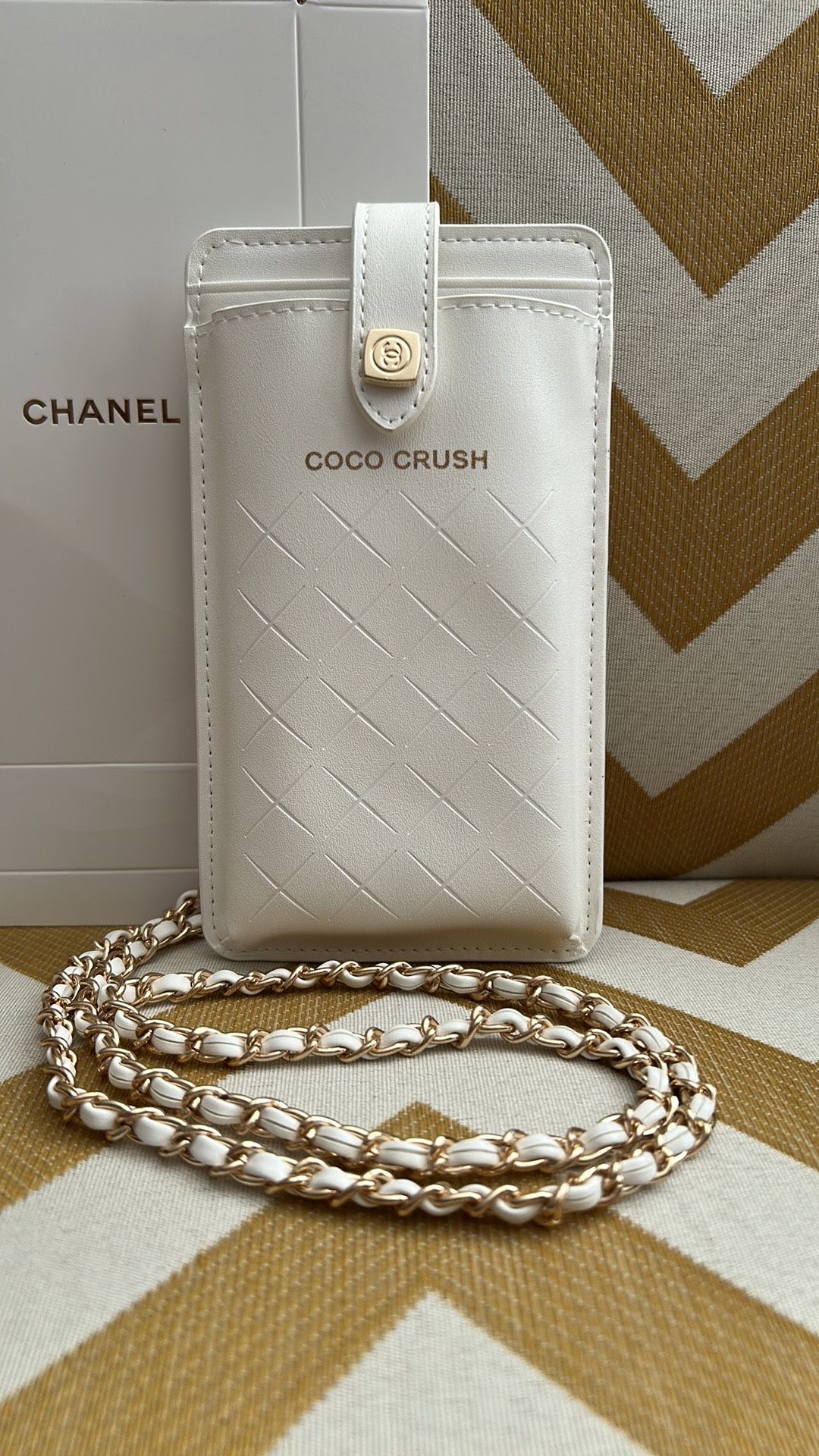 Chanel Coco Crush Phone & Card Crossbody in White