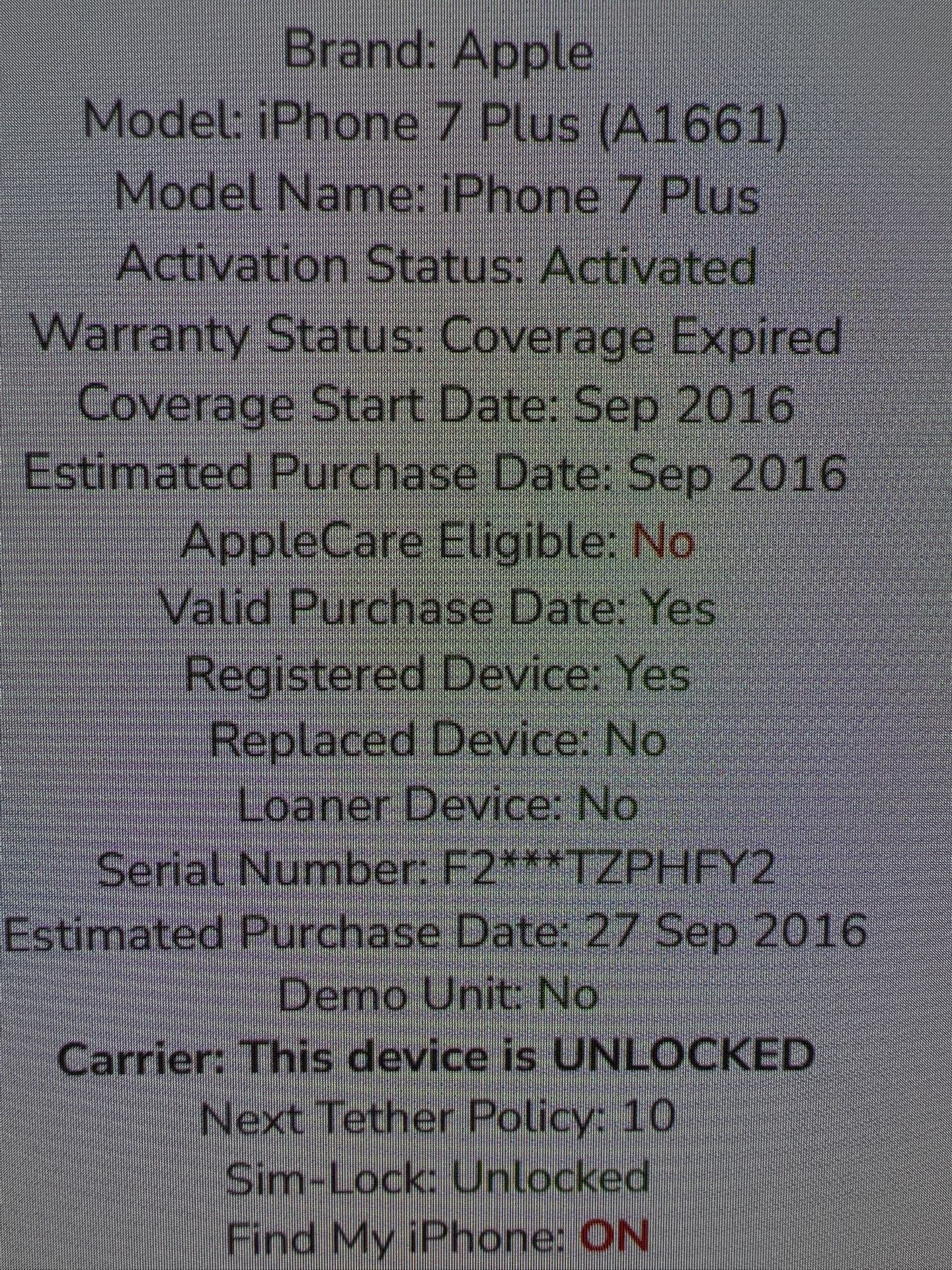 Apple iPhone 7 Plus 256GB Black Color Unlocked