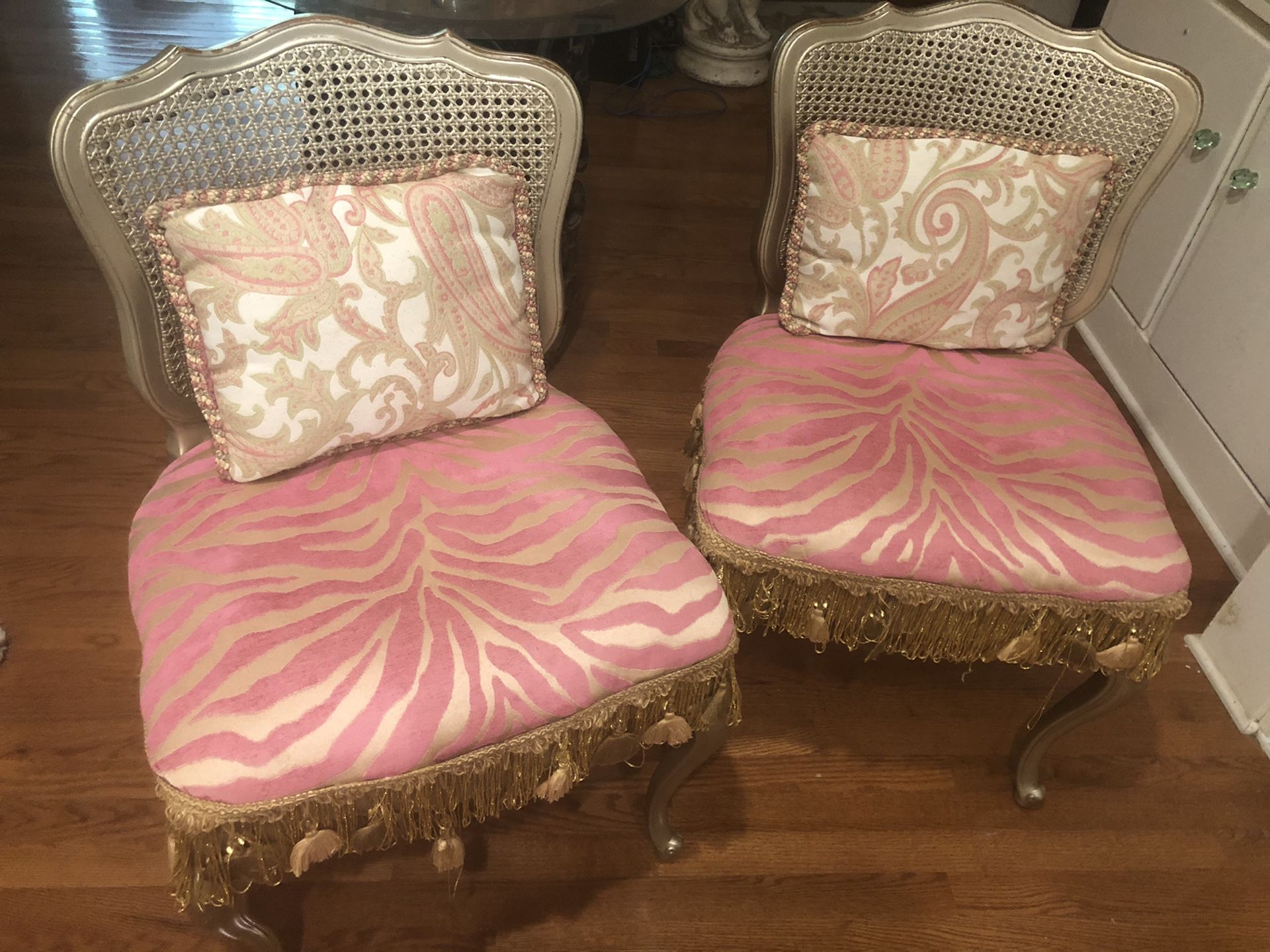Vintage cane back slipper chairs