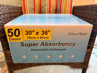 50 super absorbency 30x36 disposable underpads, brand-new, still in box