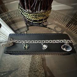 Vintage Sterling Silver 4 Charmed Double Linked Bracelet 