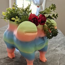 Rainbow Dog Planter with Human Face – Funny 3D Printed Pot for Succulents, Cute Colorful Animal Planter, Whimsical Gift for Plant Lovers