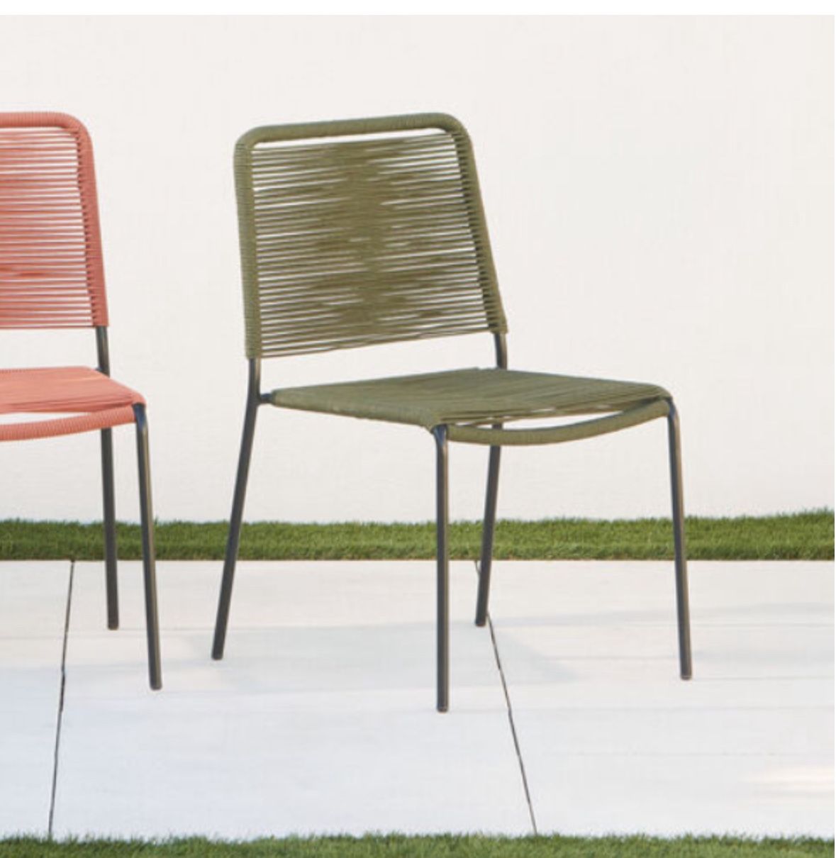 Outdoor chair set of 2 - Rope and Metal Olive color