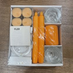 Ikea Fler Candle Set With Glass Holders Halloween pumpkin 