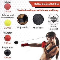 NEW Spare Boxing Reflex Ball with Headband Set - Adjustable Boxing Headband Ball Trainer-4Pcs Punching Ball Progressive Difficulty Levels-Boxing Train