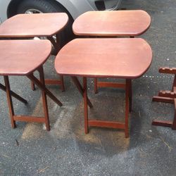 Solid Wood Folding Snack Trays With Holder