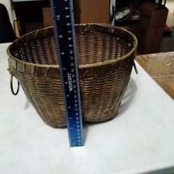 Woven Brass Basket W/Lions Head Handles 