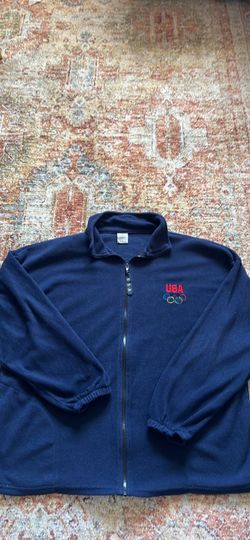 Vintage 90s USA Olympic Team Fleece Jacket Full Zip Navy Blue Embroidered XL
