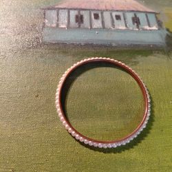 vintage gold-filled or rolled gold bangle bracelet with faux pearls. 