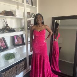 Fuchsia Pink Sequin Prom Dress