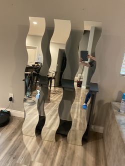 Wave Shape Full Length Floor Mirrors Set of 3