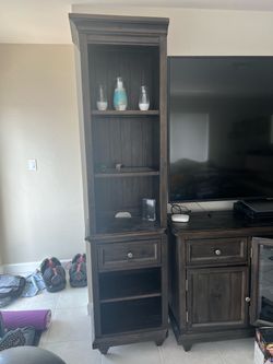 Dark Brown Wood Tall Bookcase with Drawer