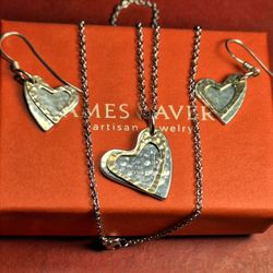 James Avery Sterling & Bronze Fearless Hearts Earrings & Pendant Necklace Set , 18"