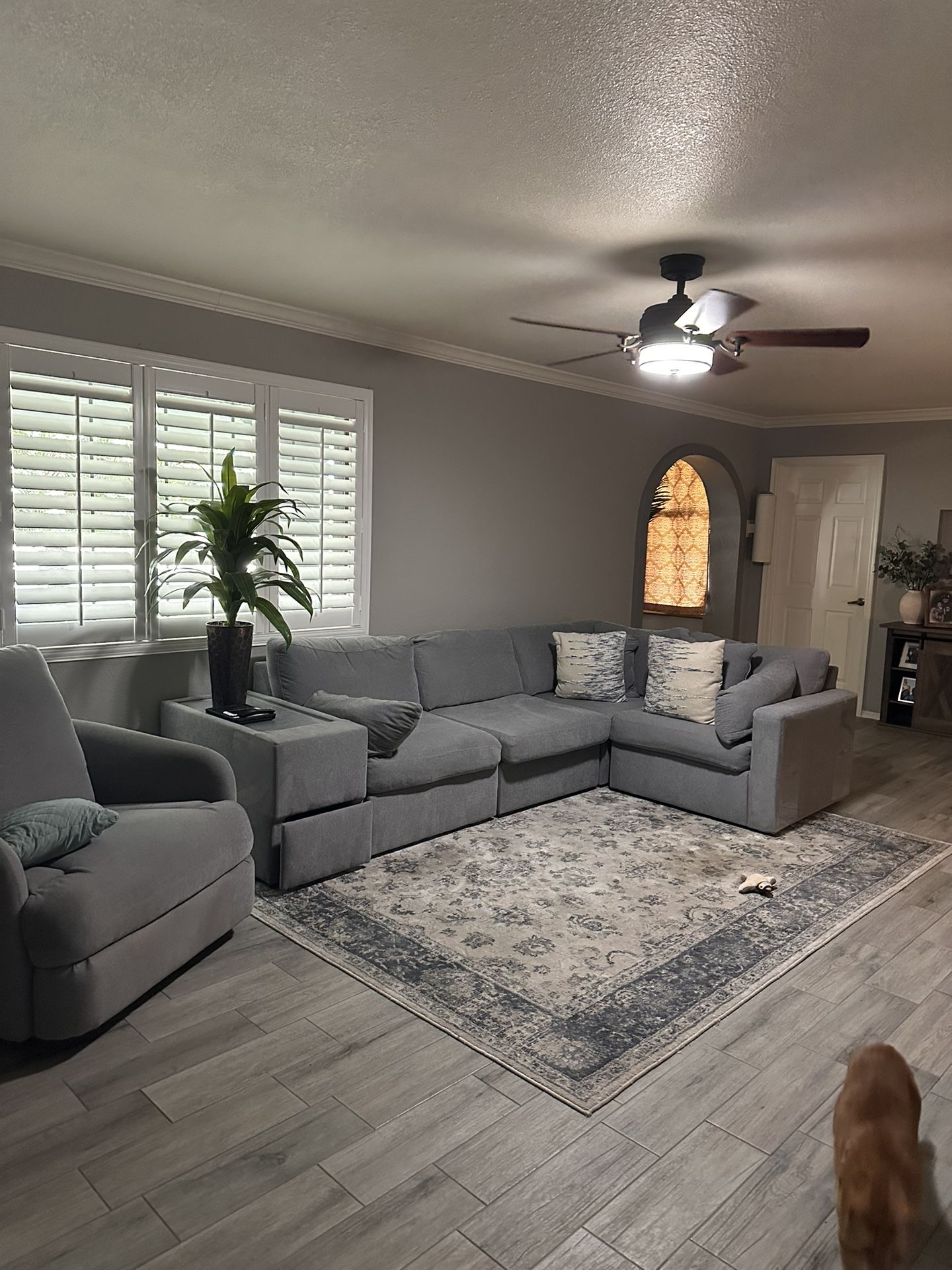 Gray Sectional and Recliner