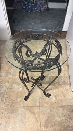 Small Metal Table/Stand with Glass Top