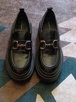 Madden Girl Loafer 8 Chunky Black Ashlee Lug Sole Shinny Patent