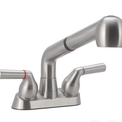 Utility Sink Faucet, Laundry Room Faucet with Pull Out Sprayer, Laundry Tub ABS Plastic Faucet, 4 Inch Centerset 3 Holes Installation Non-Metallic, Br