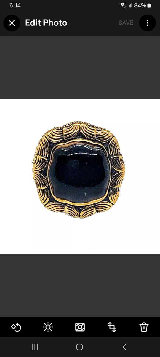 Vintage Baron Barse Chunky Black Onyx & Bronze Ring  Size 8 Thailand New