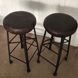 Pottery Barn Decker Leather Bar Stools - 5 Available