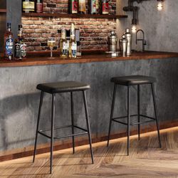 Set of 2 Black Faux Leather Backless Bar Stools