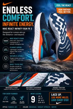 New Nike React Infinity FK3  Size 9