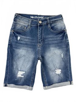 Wallflower High Rise Distressed Denim Shorts Medium Wash