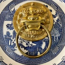 7” H Solid Cast Brass Foo Dog Door Knocker or Towel Holder