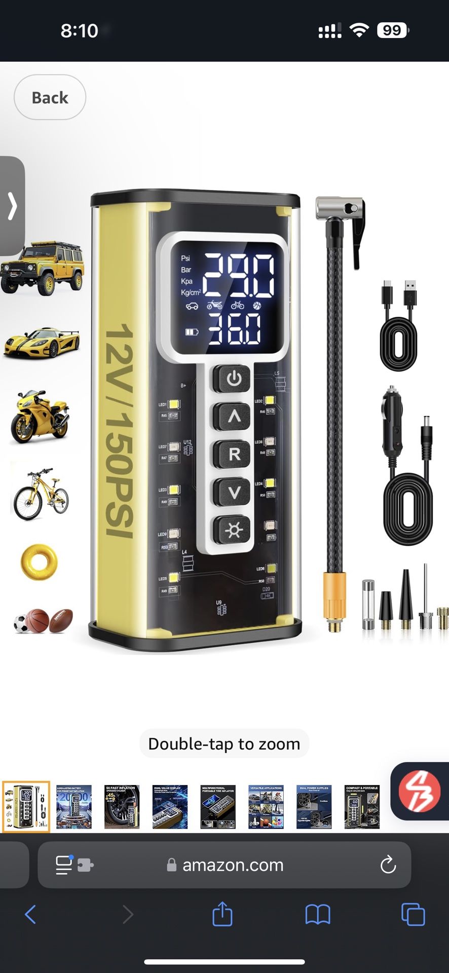 Tire Inflator Portable Air Compressor, Air Pump for Car Tires 20000mAh Battery & 150PSI, Electric Tire Pump 12V AC/DC Dual Power Supply, Tire Pressure