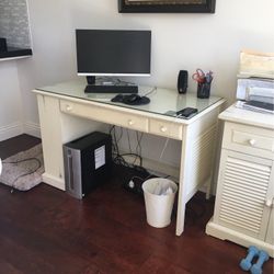 Off White Coastal Desk & Printer Cabinet