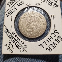 CBSX270 SCARCE HIGHER GRADE SILVER 1728 FOUR SCHILLING GERMAN EARLY AMERICAN COMMERCE. NICE LOW MINTAGE 