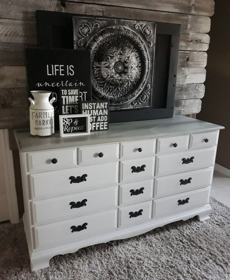Rustic Grey And Blue Maple Dresser 